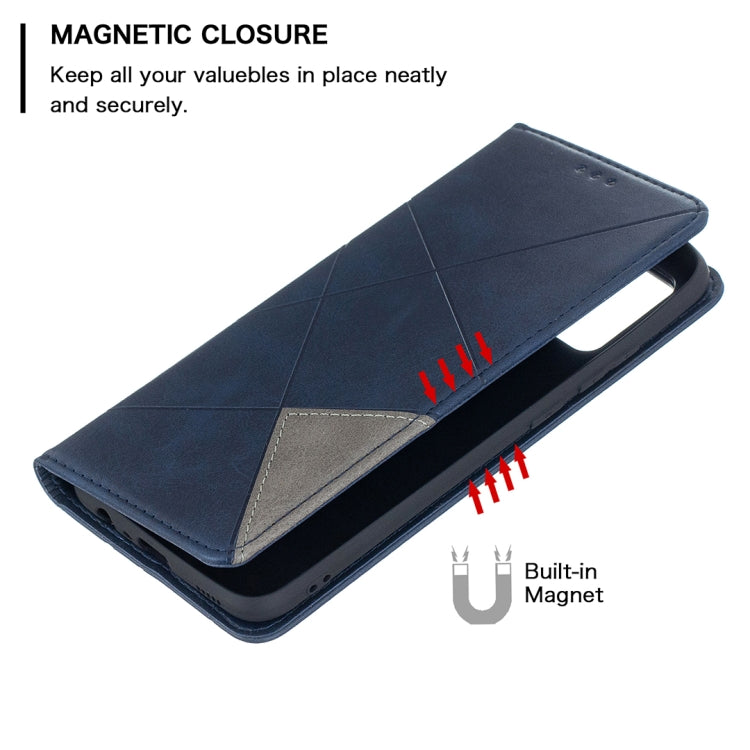 Blue flip leather phone case with magnetic closure and built-in magnet