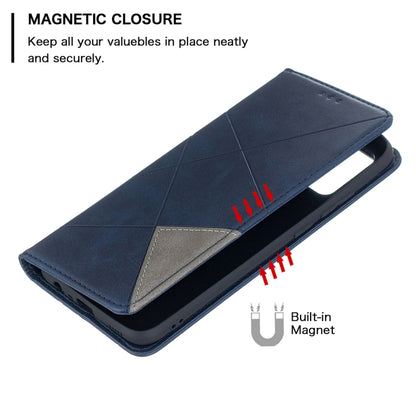 Blue flip leather phone case with magnetic closure and built-in magnet