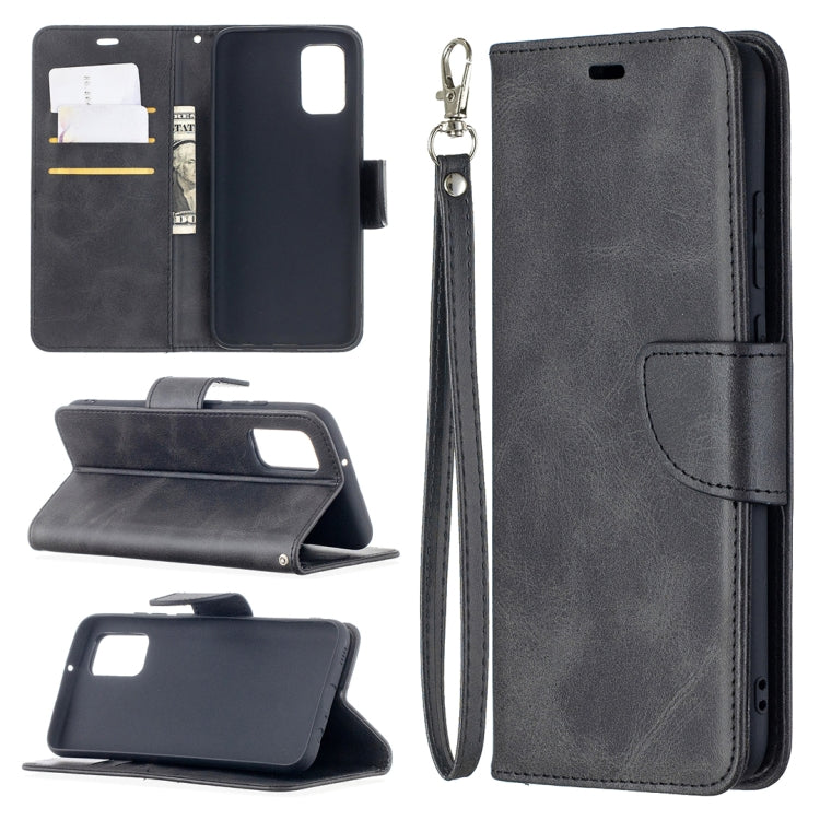 Black flip phone wallet case with card slots, stand flip, and wrist lanyard