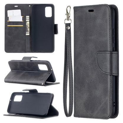 Black flip phone wallet case with card slots, stand flip, and wrist lanyard