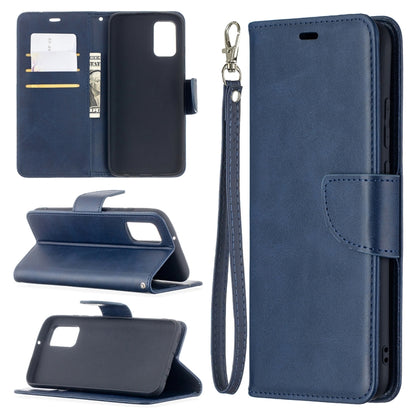 Dark blue flip PU leather phone wallet case with card slots and wrist strap