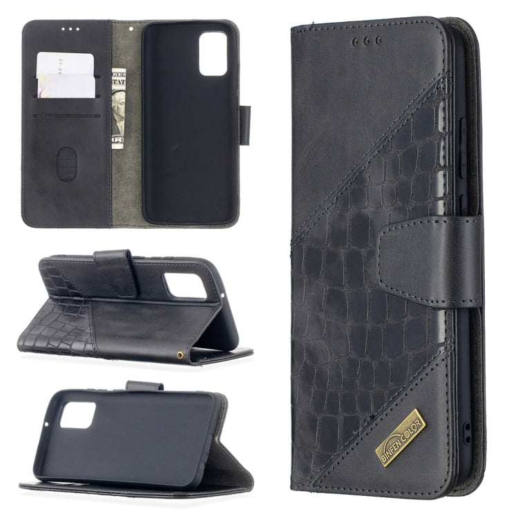 PU leather phone wallet case with crocodile texture, black, flip cover and card slots