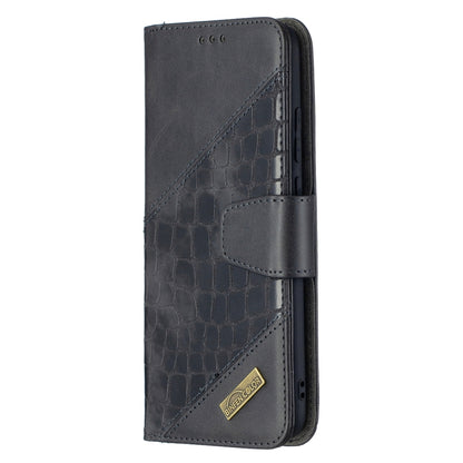 PU leather phone wallet case, dark gray crocodile texture, flip cover with strap