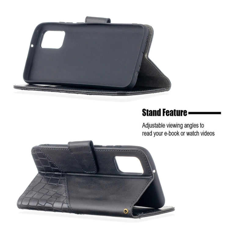 PU leather phone wallet case, black crocodile texture, flip stand for viewing