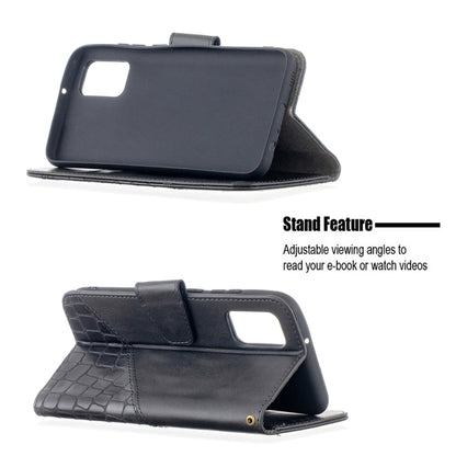 PU leather phone wallet case, black crocodile texture, flip stand for viewing