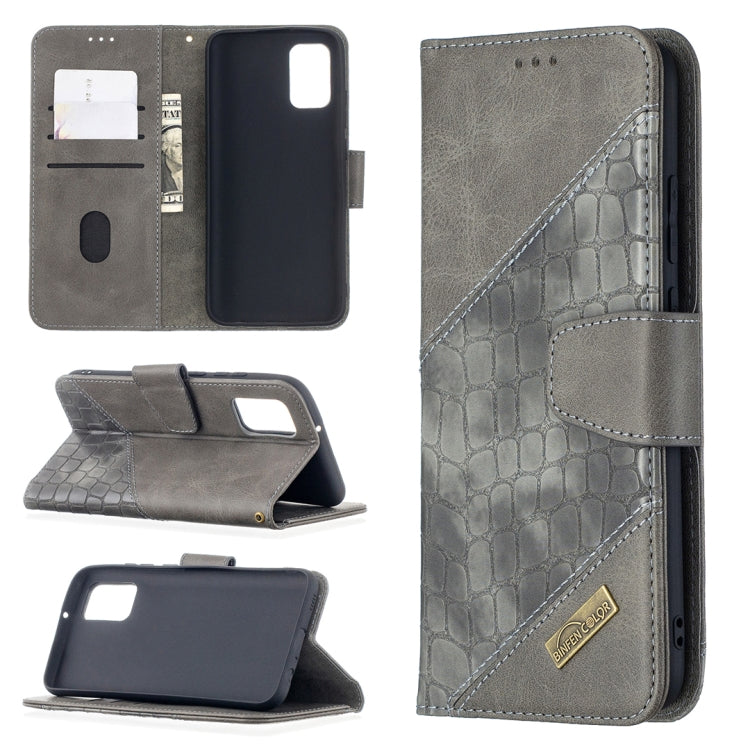 PU leather phone wallet case, light gray crocodile texture, open wallet with card slots