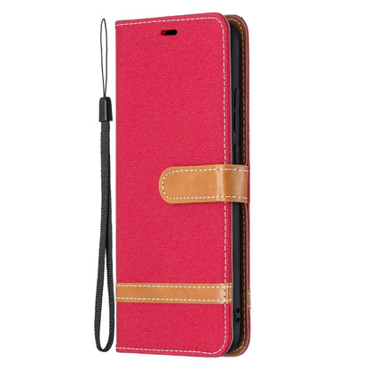 Red flip leather phone wallet case with lanyard strap and card holder