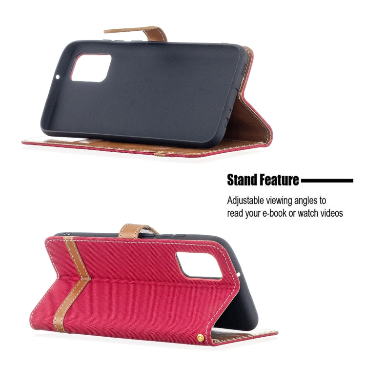 Navy and red flip leather phone wallet case with stand and card slot