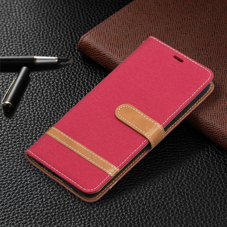 Pink/red flip leather phone wallet case with lanyard and stitched card panel