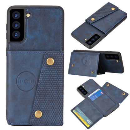 Protective phone case with magnetic flap and card holder, blue PU with honeycomb panel.