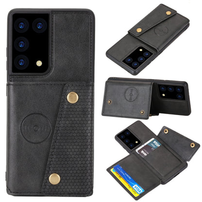 Black magnetic buckle wallet phone case with card slots and shockproof cover