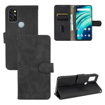 Black PU leather magnetic flip phone case with buckle, card slots, and holder