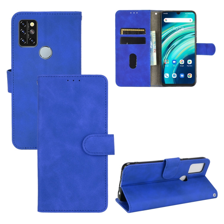 Blue PU leather magnetic flip phone case with buckle, card slots, and holder