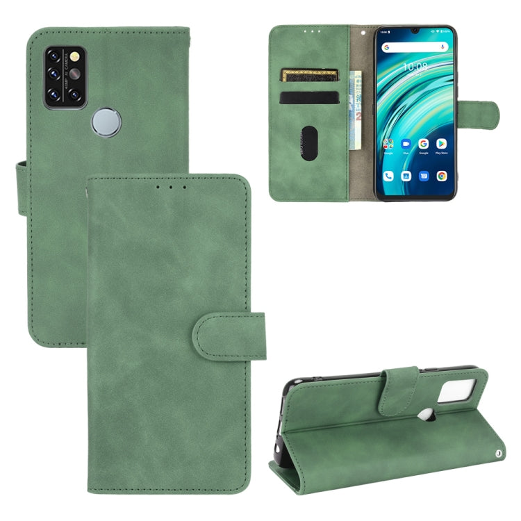 Green PU leather magnetic flip phone case with buckle, card slots, and holder