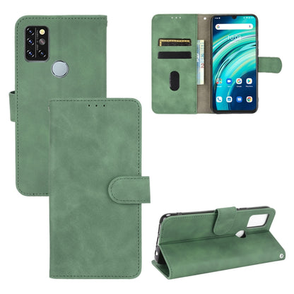 Green PU leather magnetic flip phone case with buckle, card slots, and holder