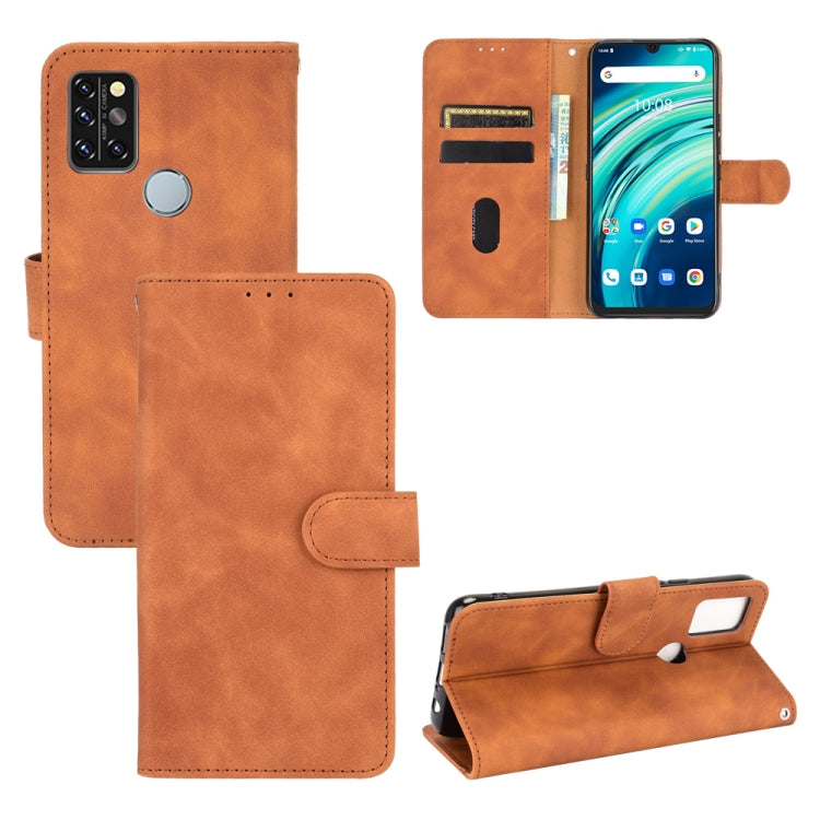 Brown PU leather wallet phone case with magnetic flip, card slots, holder, for UMIDIGI A9 Pro
