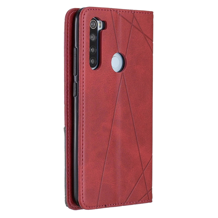 Red leather-look phone case with rhombus texture, camera cutout and side openings