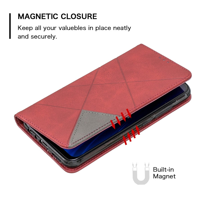 Red folio phone case with magnetic closure and gray card slot panel