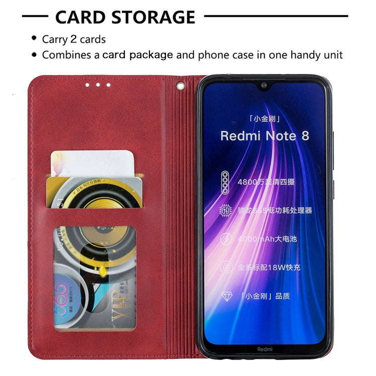 Red folio phone case with built-in card slots for two cards and flip cover