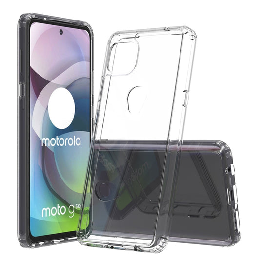 Clear TPU+acrylic protective phone case, covers front and back with raised rim.