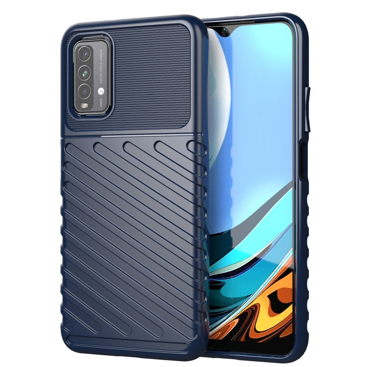 Shockproof TPU phone case for Redmi 9T, blue ribbed design with camera cutout