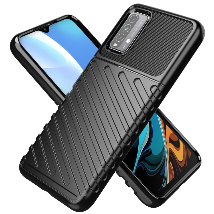 Shockproof TPU phone case for Redmi 9T, black ribbed case with camera protection