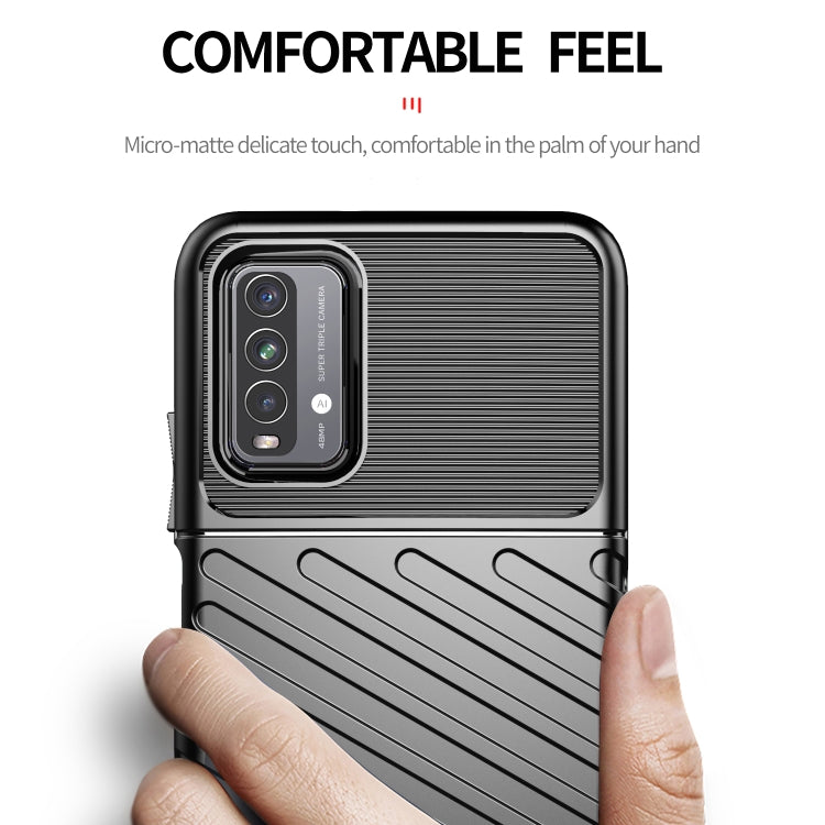 Shockproof TPU phone case for Redmi 9T, dark ribbed back with grippy stripe accents