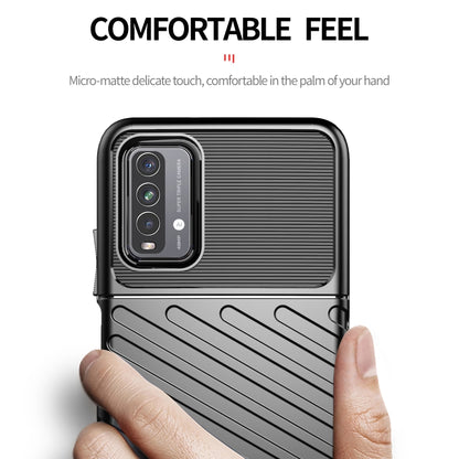 Shockproof TPU phone case for Redmi 9T, dark ribbed back with grippy stripe accents