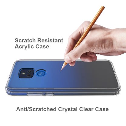 Clear acrylic phone case over blue phone, scratch-resistant look, camera cutouts