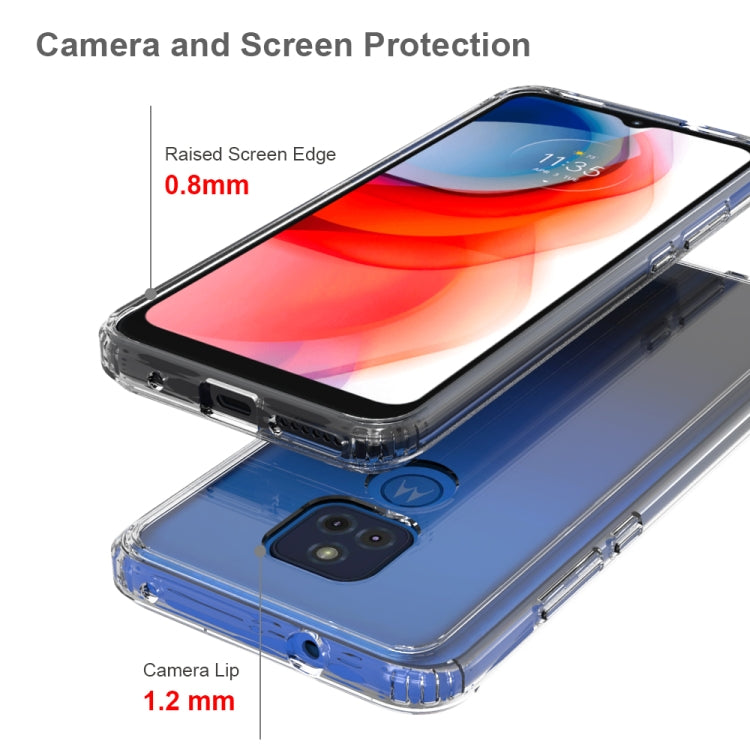 Clear TPU acrylic phone case with raised screen and camera protection, angled view