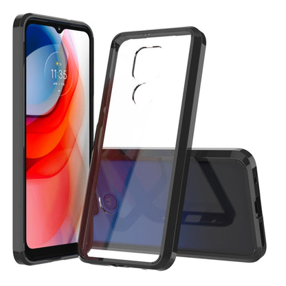Black and clear TPU acrylic phone case, dual-layer protection, front and back angles
