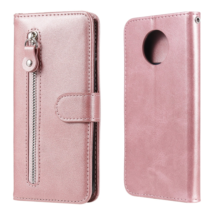 Rose gold zipper flip leather phone case with card slot and pull-tab key holder