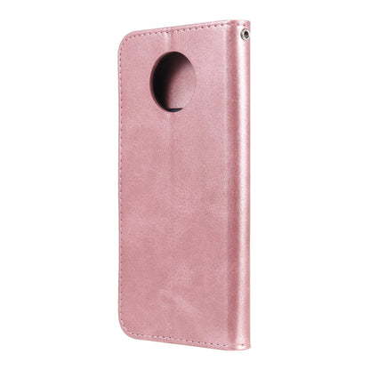 Rose gold flip leather phone case with camera cutout and smooth TPU window