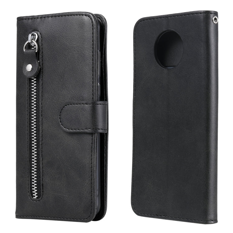 Black zipper flip leather phone case with card holder and side zipper pocket