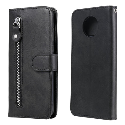 Black zipper flip leather phone case with card holder and side zipper pocket