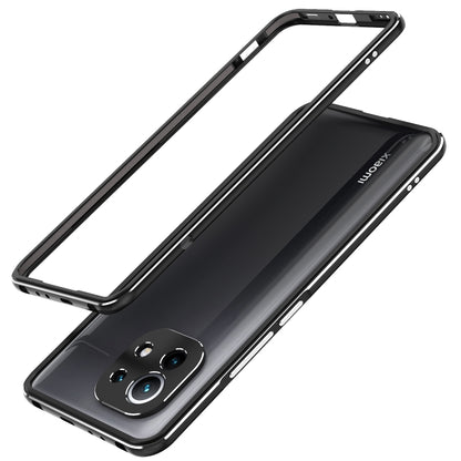 Protective phone case with metal frame and lens protector, black with gray trim