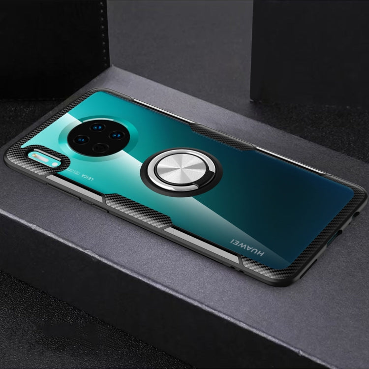Protective phone case with metal ring holder, teal gradient and black textured sides