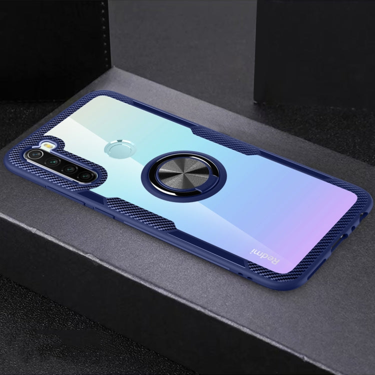Protective phone case with metal ring holder, blue gradient and textured black side grips