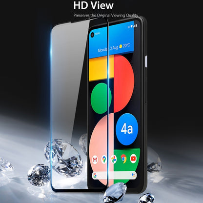 Full-screen tempered glass screen protector on smartphone display, clear and transparent