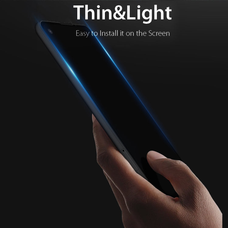 Thin tempered glass screen protector film fitted on smartphone front, edge-to-edge