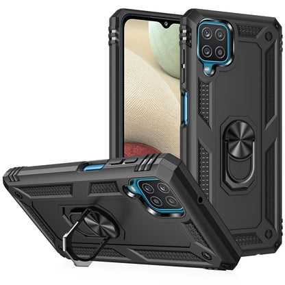 Black rugged shockproof phone case with 360° rotating kickstand ring