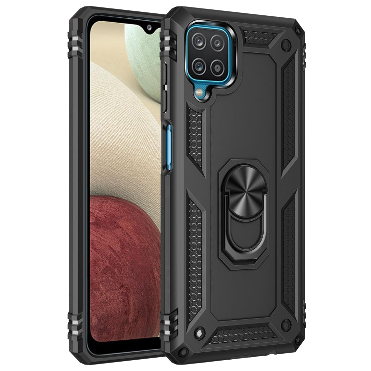 Black rugged shockproof phone case with built-in ring kickstand