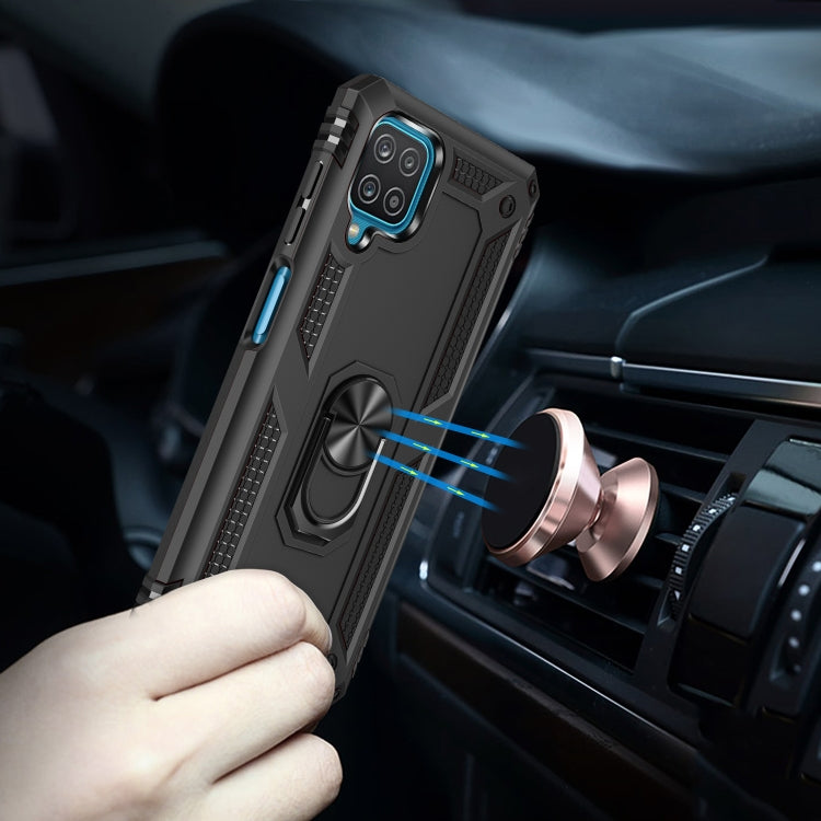 Black shockproof phone case with ring kickstand attached to car vent