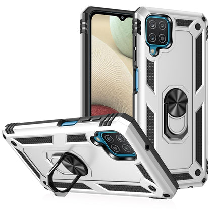 Shockproof protective phone case with rotating kickstand, blue and black, for Samsung Galaxy A12 5G