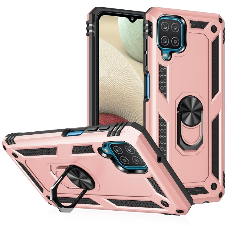 Rugged TPU+PC phone case in pink with 360° rotating holder and raised corner guards
