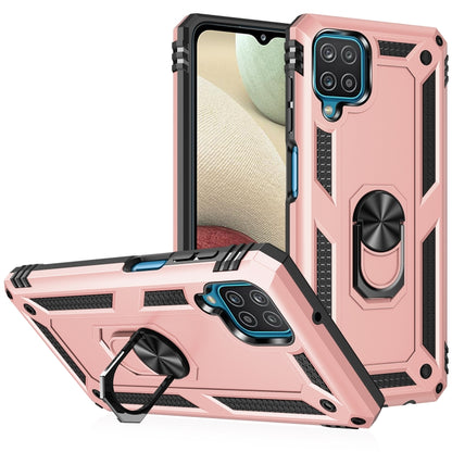 Rugged TPU+PC phone case in pink with 360° rotating holder and raised corner guards