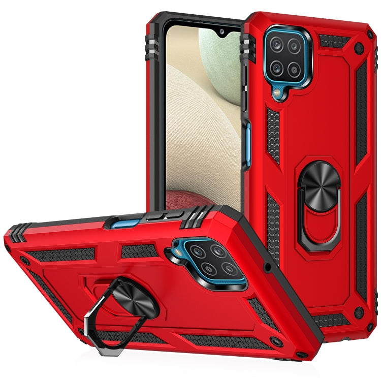 Rugged TPU+PC phone case in red with 360° rotating holder and shockproof bumper design