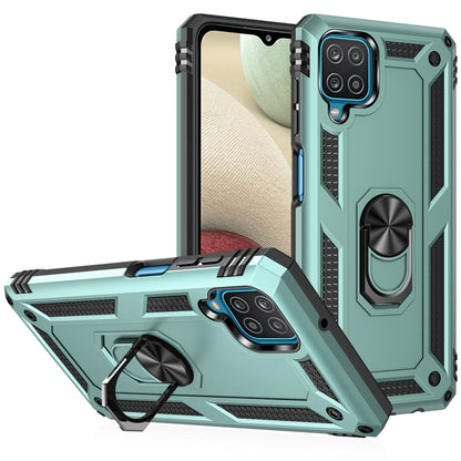 Rugged TPU+PC phone case in teal with 360° rotating holder and dual-layer impact protection
