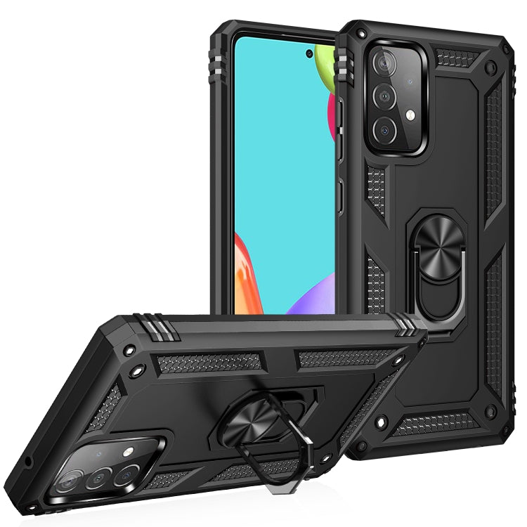 Black rugged shockproof phone case with 360° rotating kickstand ring