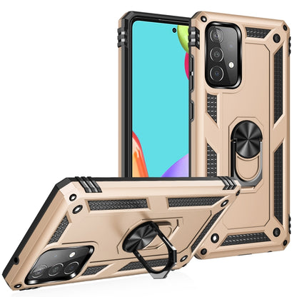 Shockproof protective phone case with rotating kickstand, beige and black, for Samsung Galaxy A52 5G